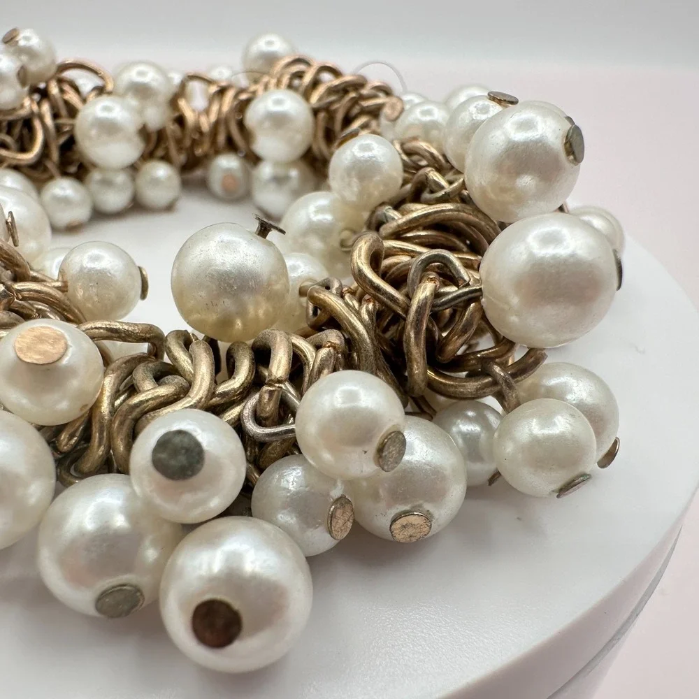 Vintage Gold Tone Faux Pearl Chunky Bracelet - Bridal Gift
